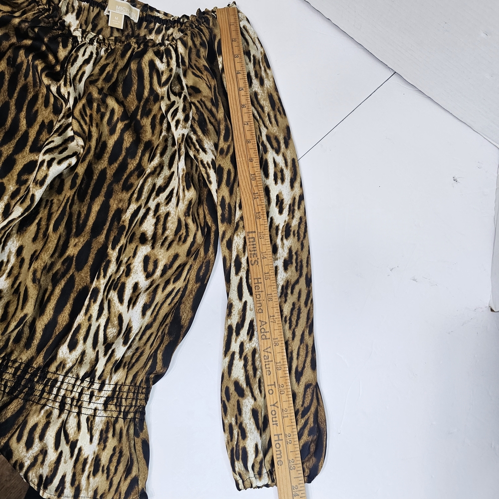 Michael Kors Blouse-Womens Medium-Leopard/Cheetah Print Top-Stretch Animal Print - Picture 10 of 12